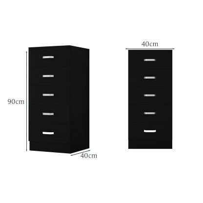 Tunis 5 Drawer Tall Slim Chest Of Drawers - Matt Black - Image 9