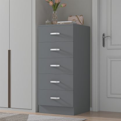 Tunis 5 Drawer Tall Slim Chest Of Drawers - Matt Grey