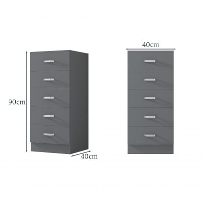 Tunis 5 Drawer Tall Slim Chest Of Drawers - Matt Grey - Image 9