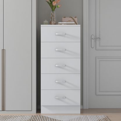 Tunis 5 Drawer Tall Slim Chest Of Drawers - Matt White - Image 2