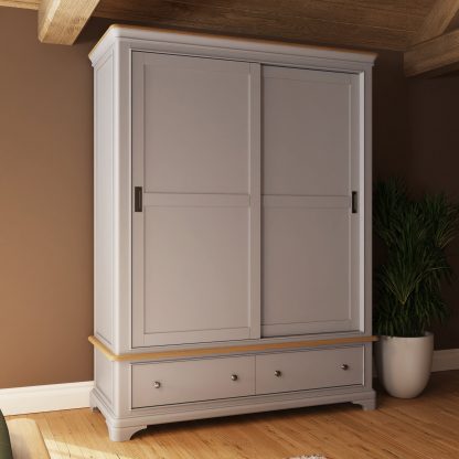 Faire 150cm Sliding Robe in Dove Grey with Oak Top - Image 10