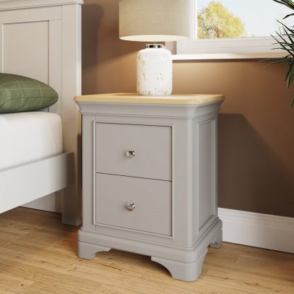 Faire 2 Drawer Bedside in Dove Grey with Oak Top - Image 7