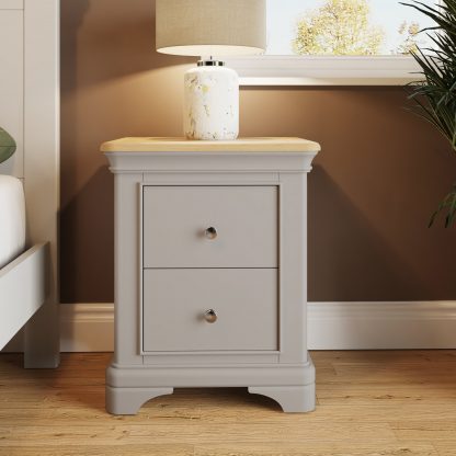 Faire 2 Drawer Bedside in Dove Grey with Oak Top