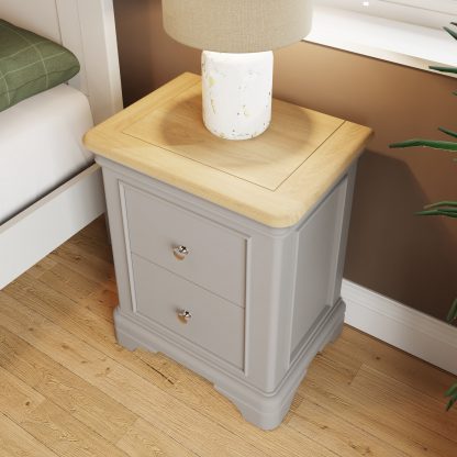 Faire 2 Drawer Bedside in Dove Grey with Oak Top - Image 9