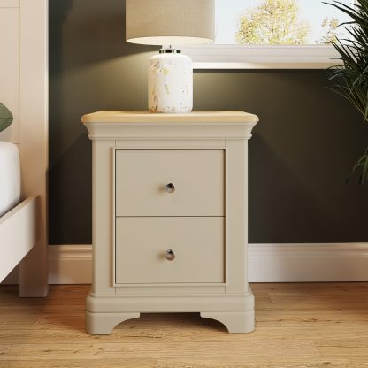 Faire 2 Drawer Bedside in Putty with Oak Top