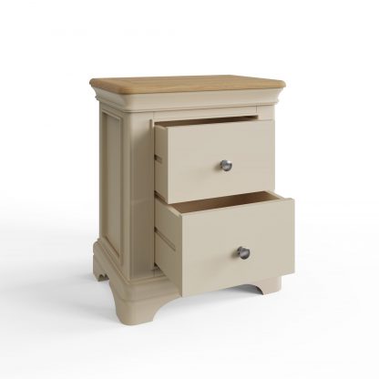 Faire 2 Drawer Bedside in Putty with Oak Top - Image 4