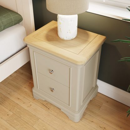 Faire 2 Drawer Bedside in Putty with Oak Top - Image 2