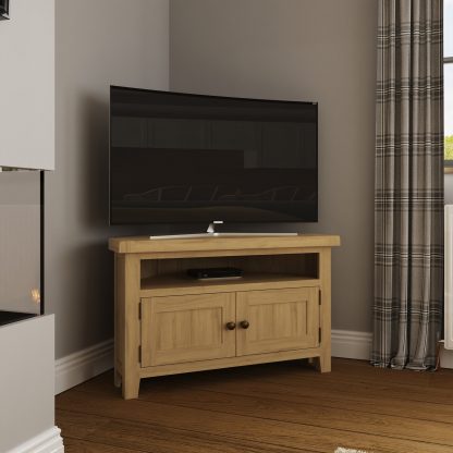 ROBUS OAK CORNER TV UNIT WITH 2 DOORS