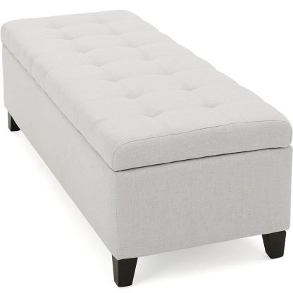 Light Grey Buttoned Ottoman co side view