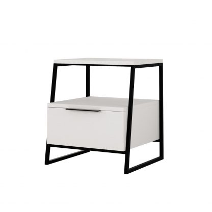 Decortie Pal Modern Bedside Table With Drawer White 45cm Wide - Image 2