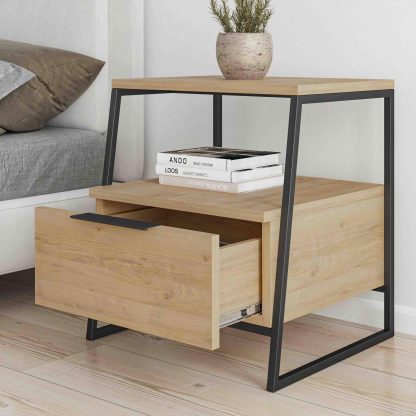 Decortie Pal Modern Bedside Table With Drawer Oak 45cm Wide