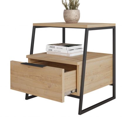 Decortie Pal Modern Bedside Table With Drawer Oak 45cm Wide - Image 4