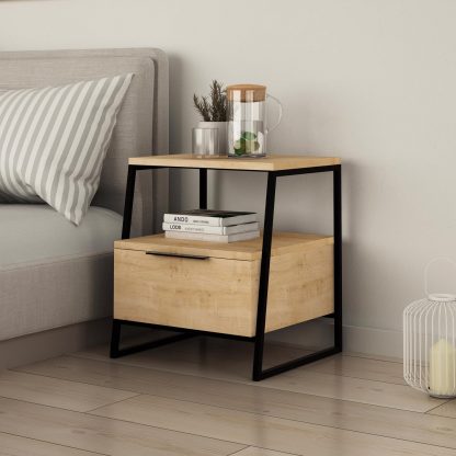 Decortie Pal Modern Bedside Table With Drawer Oak 45cm Wide - Image 5