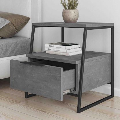 Decortie Pal Modern Bedside Table With Drawer Retro Grey 45cm Wide