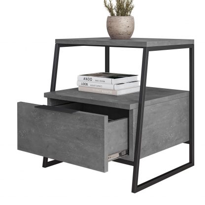 Decortie Pal Modern Bedside Table With Drawer Retro Grey 45cm Wide - Image 2