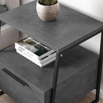 Decortie Pal Modern Bedside Table With Drawer Retro Grey 45cm Wide - Image 5