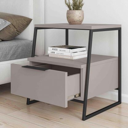 Decortie Pal Modern Bedside Table With Drawer Mocha Grey 45cm Wide