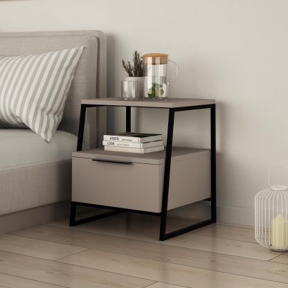 Decortie Pal Modern Bedside Table With Drawer Mocha Grey 45cm Wide - Image 3