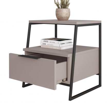 Decortie Pal Modern Bedside Table With Drawer Mocha Grey 45cm Wide - Image 2