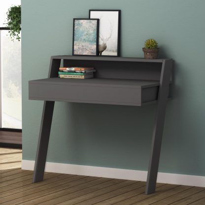 Decortie Cowork Modern Desk Anthracite Grey Wall Mounted With Drawer 94cm Wide