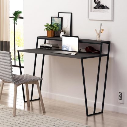 Decortie Pal Modern Study Desk Anthracite Grey With Monitor Stand 124cm Wide