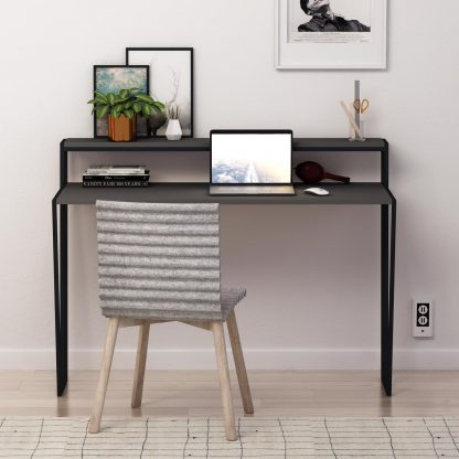 Decortie Pal Modern Study Desk Anthracite Grey With Monitor Stand 124cm Wide - Image 4