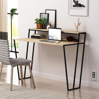 Decortie Pal Modern Study Desk Oak With Monitor Stand 124cm Wide