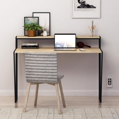 Decortie Pal Modern Study Desk Oak With Monitor Stand 124cm Wide - Image 4