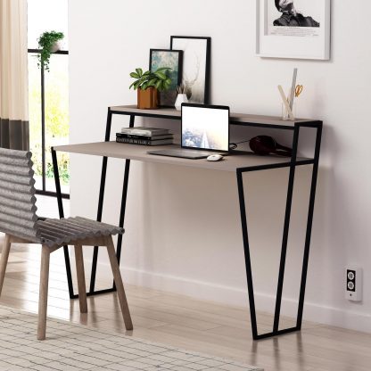 Decortie Pal Modern Study Desk Mocha Grey With Monitor Stand 124cm Wide