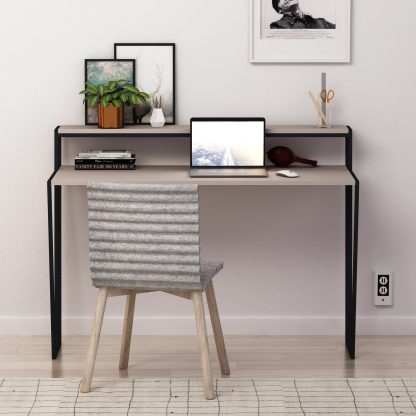 Decortie Pal Modern Study Desk Mocha Grey With Monitor Stand 124cm Wide - Image 4