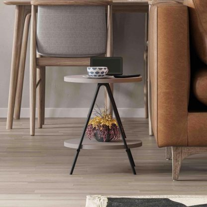 Decortie Modern Essel Industrial Style Round Side Table Mocha Grey with Black Metal Leg - Image 2