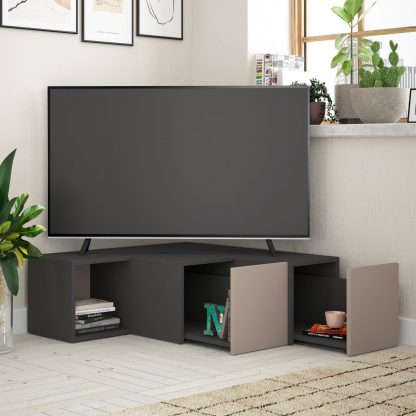 Decortie Compact Modern TV Unit Multimedia Centre Grey with Storage - Image 3