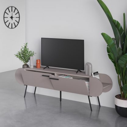 Decortie Capsule Modern TV Unit Multimedia Centre Mocha Grey with Storage - Image 4