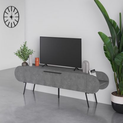 Decortie Capsule Modern TV Unit Multimedia Centre Retro Grey with Storage - Image 4