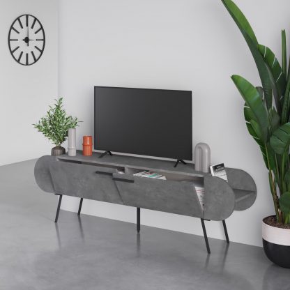 Decortie Capsule Modern TV Unit Multimedia Centre Retro Grey with Storage - Image 5