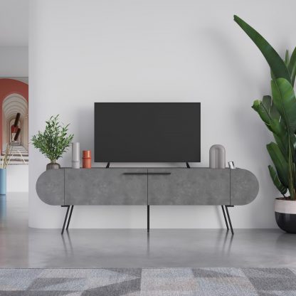 Decortie Capsule Modern TV Unit Multimedia Centre Retro Grey with Storage