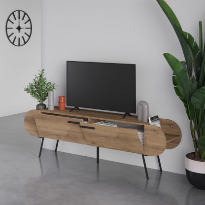 Decortie Capsule Modern TV Unit Multimedia Centre Dark Oak Effect with Storage - Image 5