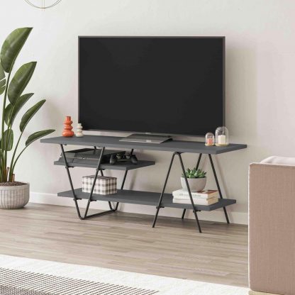 Decortie Modern Essel TV Stand Multimedia Centre Anthracite Grey With Hairpin Metal Legs - For 48 Inch TVs - Image 2