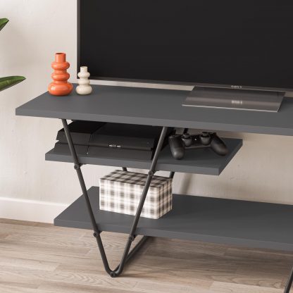 Decortie Modern Essel TV Stand Multimedia Centre Anthracite Grey With Hairpin Metal Legs - For 48 Inch TVs - Image 3