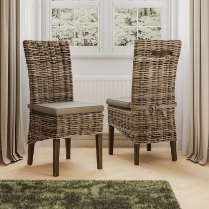 Maya Rattan Pair of Dining Chairs - Brown Legs