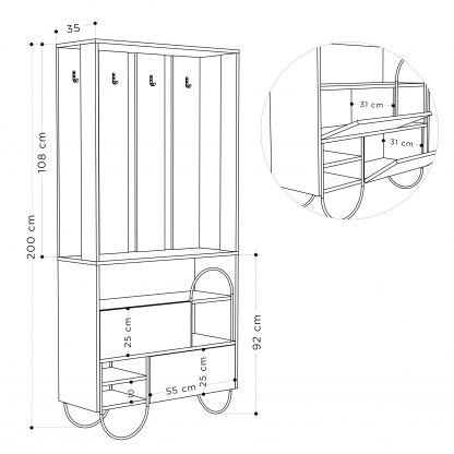 Norfolk Hall Stand Coat Rack with Shoe Storage Oak Anthracite Grey - Image 2