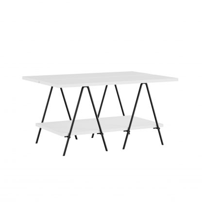 Essel Centre Coffee Table White Metal Trestle Legs 80cm - Image 3