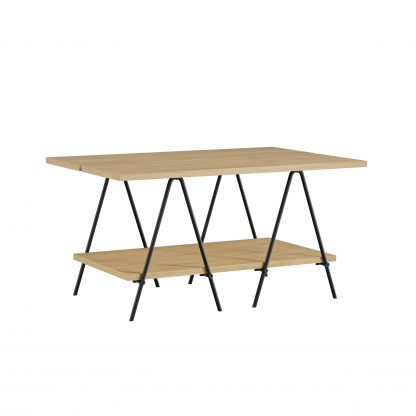 Essel Centre Coffee Table Oak Metal Trestle Legs 80cm - Image 3