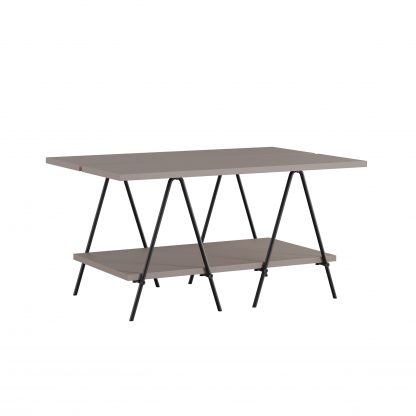 Essel Centre Coffee Table Mocha Grey Metal Trestle Legs 80cm - Image 3