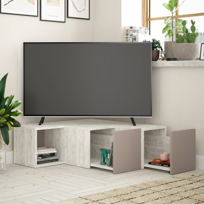 Compact Modern TV Unit Multimedia Centre Stand With Storage Ancient White - Image 4