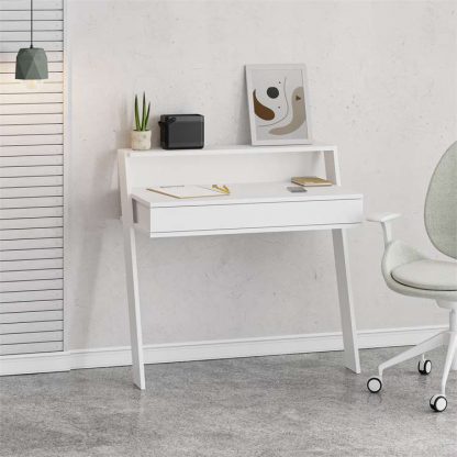 Decortie Cowork Modern Desk White Wall Mounted With Drawer 94cm Wide - Image 5