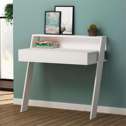 Decortie Cowork Modern Desk White Wall Mounted With Drawer 94cm Wide