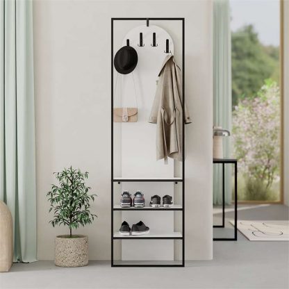 Decortie Modern Archy Hall Stand Coat Rack with Shoe Storage 180cm High White