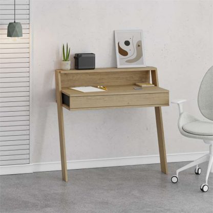 Decortie Cowork Modern Desk Oak Anthracite Grey Wall Mounted With Drawer 94cm Wide - Image 4