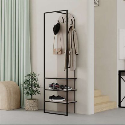 Decortie Modern Archy Hall Stand Coat Rack with Shoe Storage 180cm High Mocha Grey - Image 4